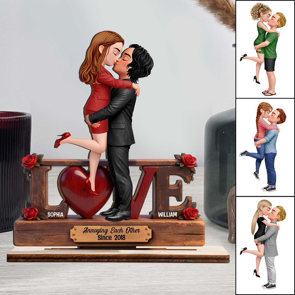 Eternal Rose LOVE Couple Forever Together - Personalized 2-Layered Wooden Plaque - Valentine's Day Gift For Couple, For Him, For Her Nh00