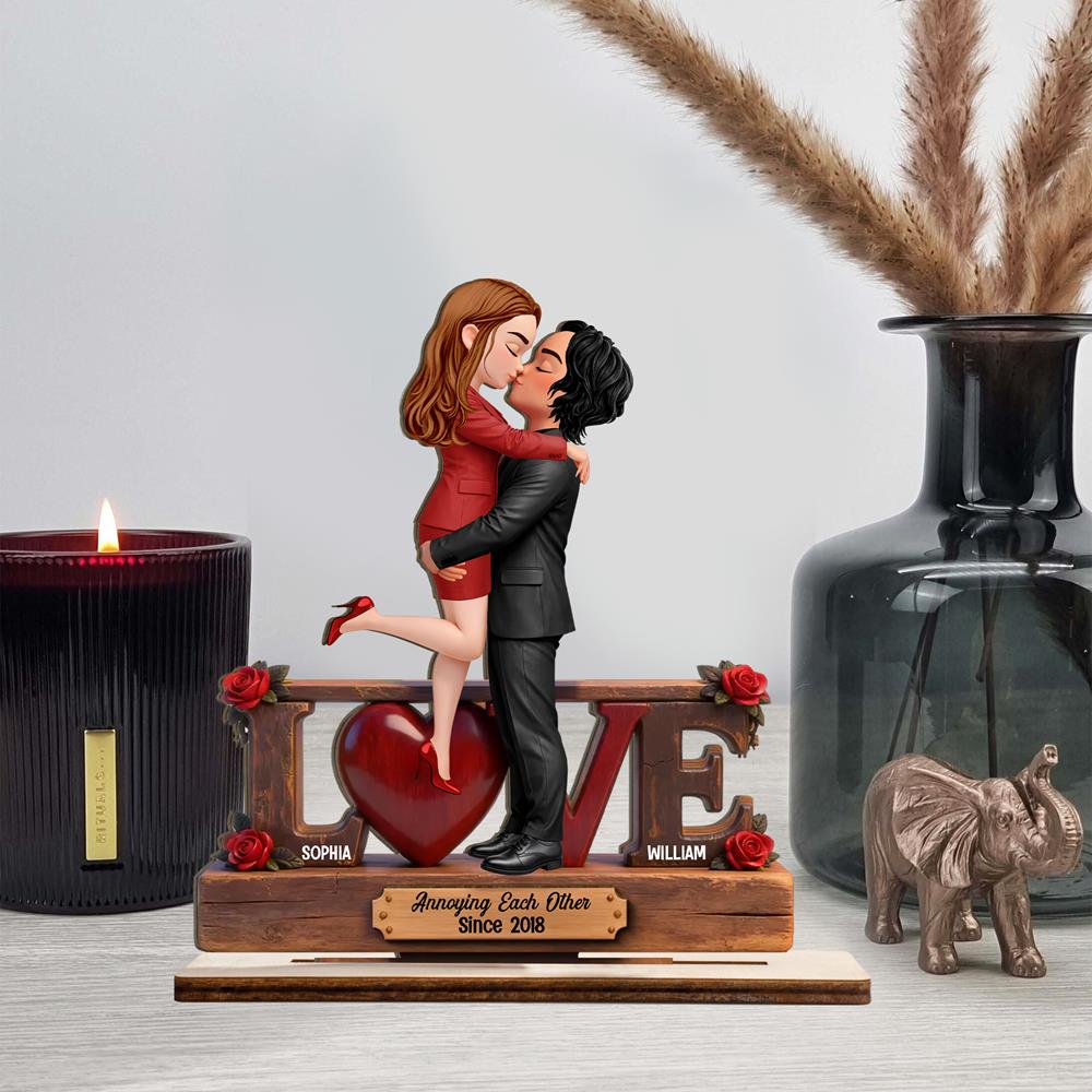 Eternal Rose LOVE Couple Forever Together - Personalized 2-Layered Wooden Plaque - Valentine's Day Gift For Couple, For Him, For Her Nh00
