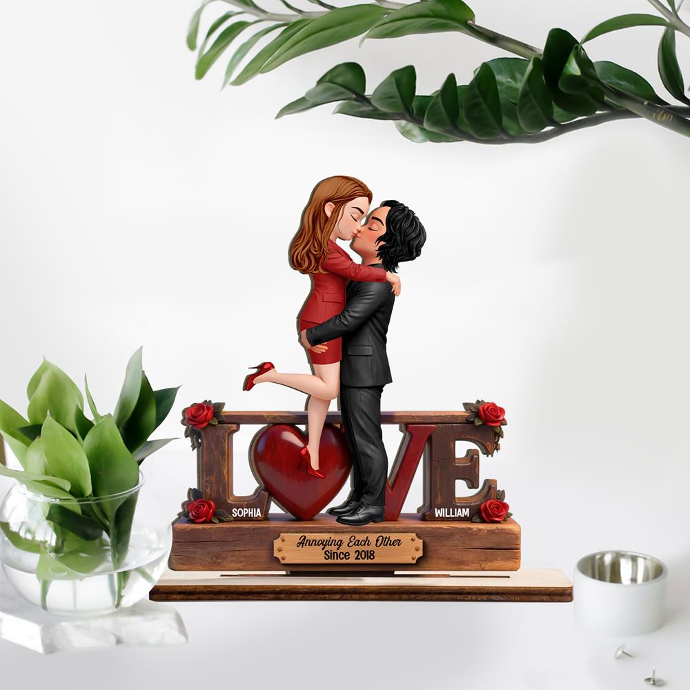 Eternal Rose LOVE Couple Forever Together - Personalized 2-Layered Wooden Plaque - Valentine's Day Gift For Couple, For Him, For Her Nh00