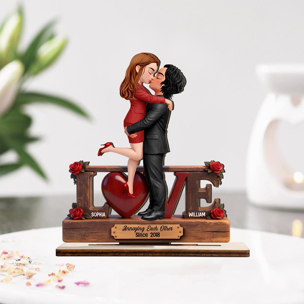 Eternal Rose LOVE Couple Forever Together - Personalized 2-Layered Wooden Plaque - Valentine's Day Gift For Couple, For Him, For Her Nh00