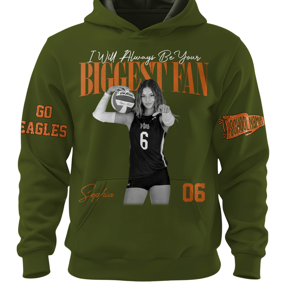 I'll Always Be Your Biggest Fan, Personalized Vintage “Biggest Fan” Volleyball Shirt, Custom School Team Name, Gift For Volleyball Lovers T1807 TH23