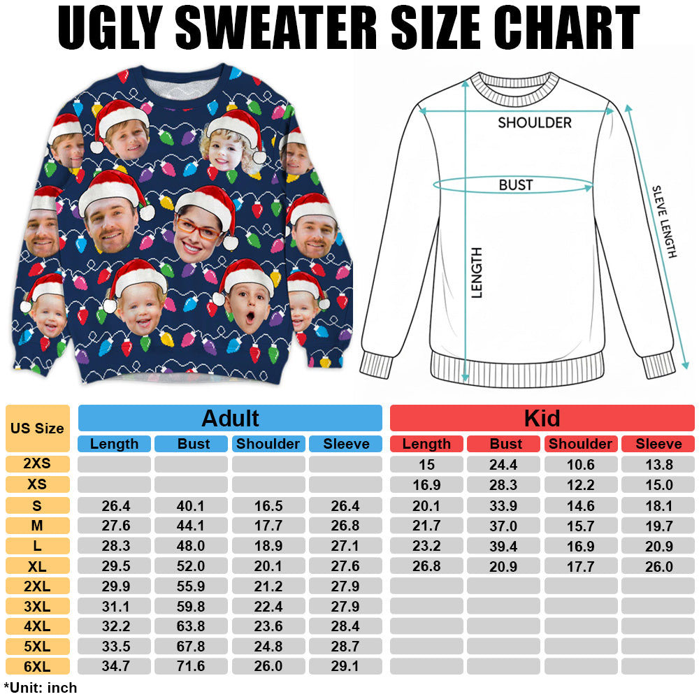 Custom Face Christmas Family Silly Xmas Leds - Personalized Photo Ugly Sweater