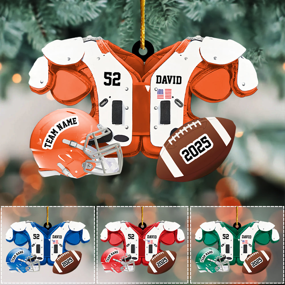 Personalized Football American Christmas Ornament, Custom Name Ornament, Football Vest Car Ornament, Flat 2D Ornament Hv01
