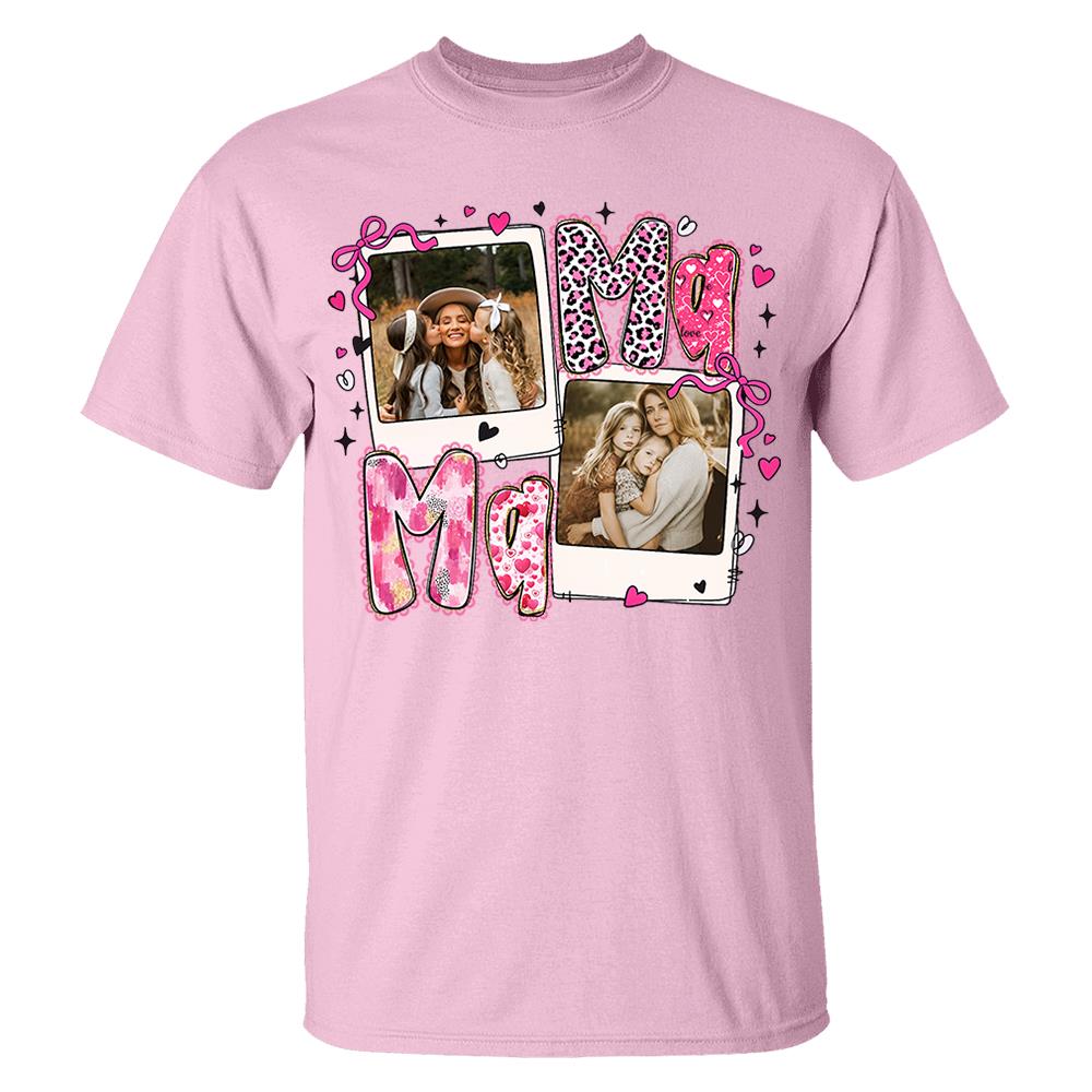 Custom Mama Valentine Glitter Upload Photo Shirt, Leopard Checkered Valentine  Nh00