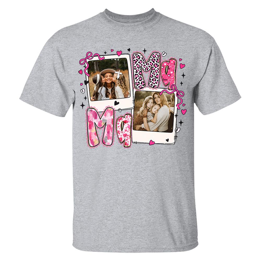 Custom Mama Valentine Glitter Upload Photo Shirt, Leopard Checkered Valentine  Nh00