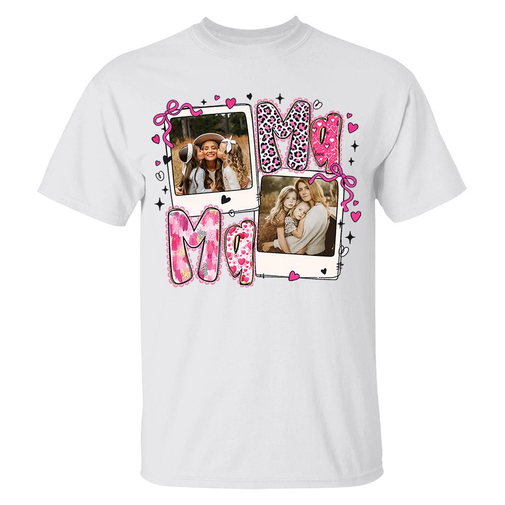 Custom Mama Valentine Glitter Upload Photo Shirt, Leopard Checkered Valentine  Nh00