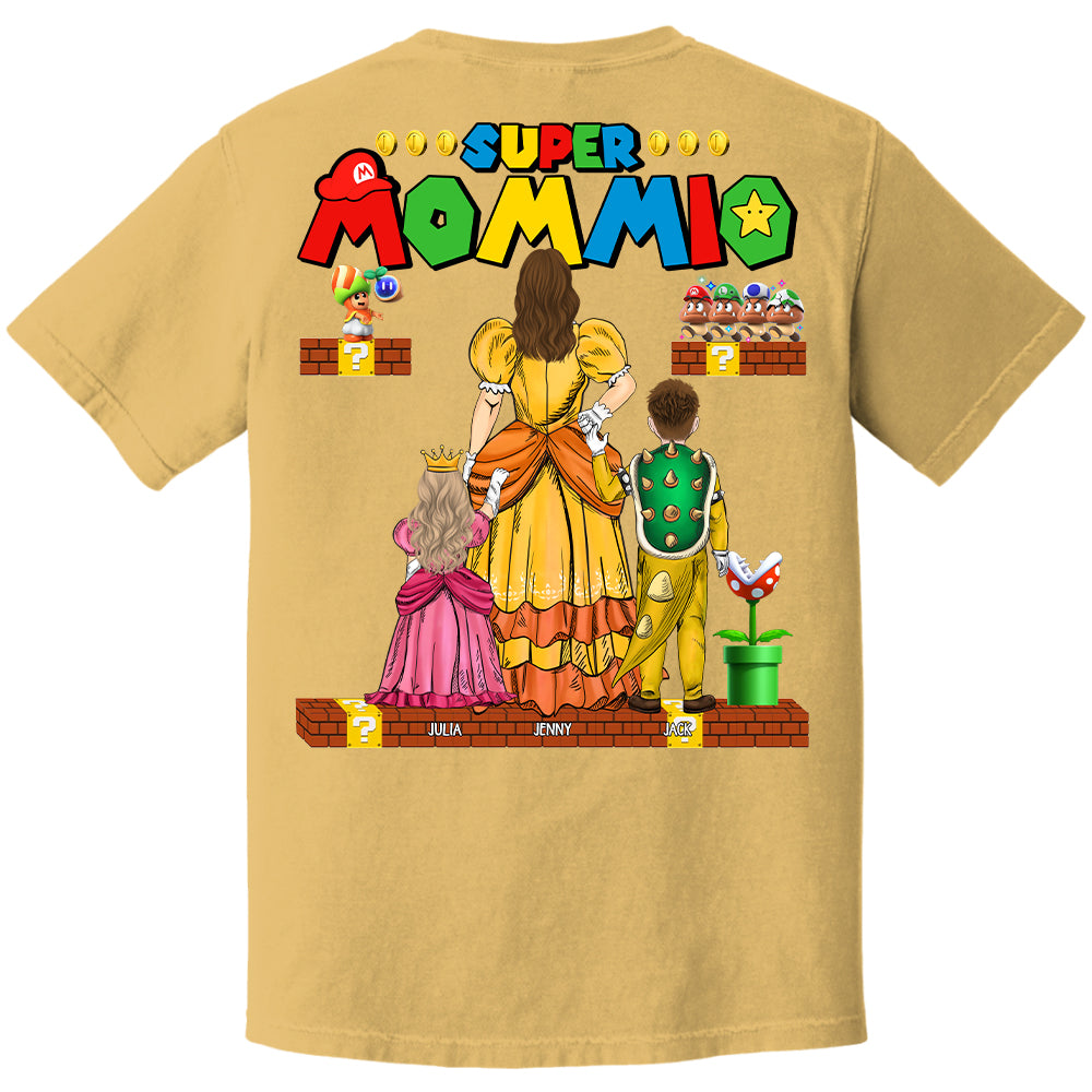 Custom Super Mommio Shirt, Personalized Mommio T-Shirt, Mothers Day Gift Tshirt, Mommio Shirt, Custom Kids Name Mom Shirt, Gamer Mom TShirt Back Print Nh00