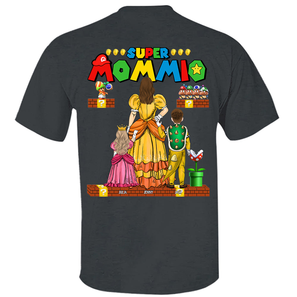 Custom Super Mommio Shirt, Personalized Mommio T-Shirt, Mothers Day Gift Tshirt, Mommio Shirt, Custom Kids Name Mom Shirt, Gamer Mom TShirt Back Print Nh00