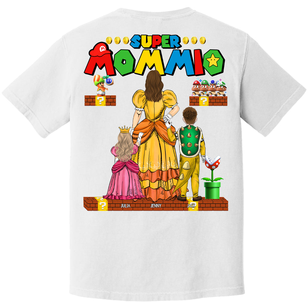 Custom Super Mommio Shirt, Personalized Mommio T-Shirt, Mothers Day Gift Tshirt, Mommio Shirt, Custom Kids Name Mom Shirt, Gamer Mom TShirt Back Print Nh00