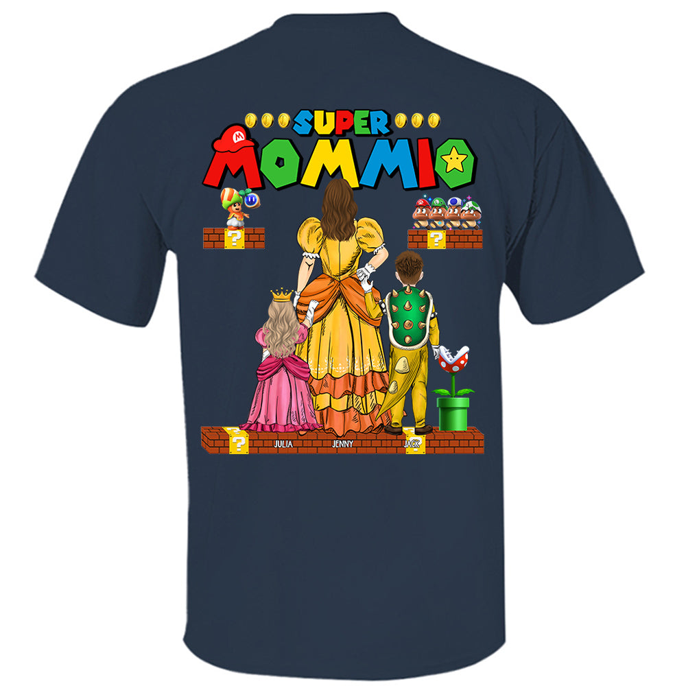 Custom Super Mommio Shirt, Personalized Mommio T-Shirt, Mothers Day Gift Tshirt, Mommio Shirt, Custom Kids Name Mom Shirt, Gamer Mom TShirt Back Print Nh00