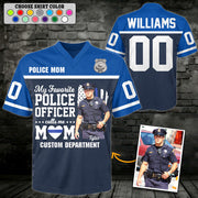 My Favorite Police Officer Calls Me Mom Personalized Football Jersey Shirt - Custom Upload Photo Do99