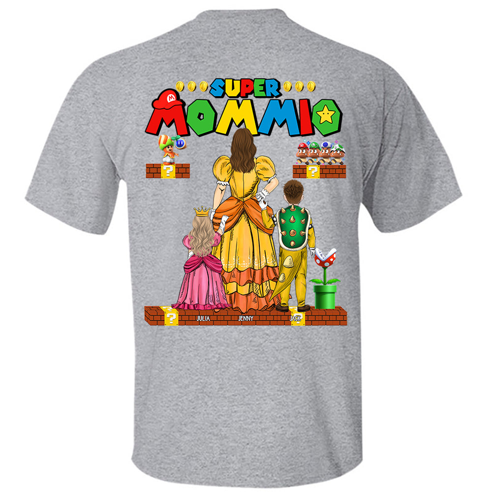 Custom Super Mommio Shirt, Personalized Mommio T-Shirt, Mothers Day Gift Tshirt, Mommio Shirt, Custom Kids Name Mom Shirt, Gamer Mom TShirt Back Print Nh00