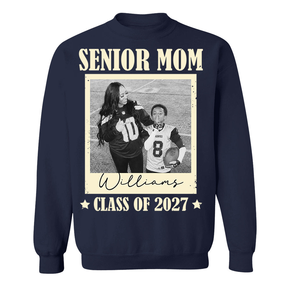 Senior Football Mom - Personalized Shirt For Football Mom Grandma Custom Football Player Photo NA04 T24