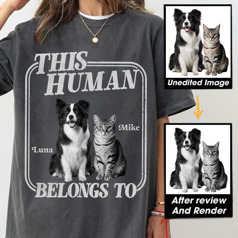 This Human Belongs To - Washed Tee Retro Bootleg Shirt - Personalized Shirt For Dog Lover T1807