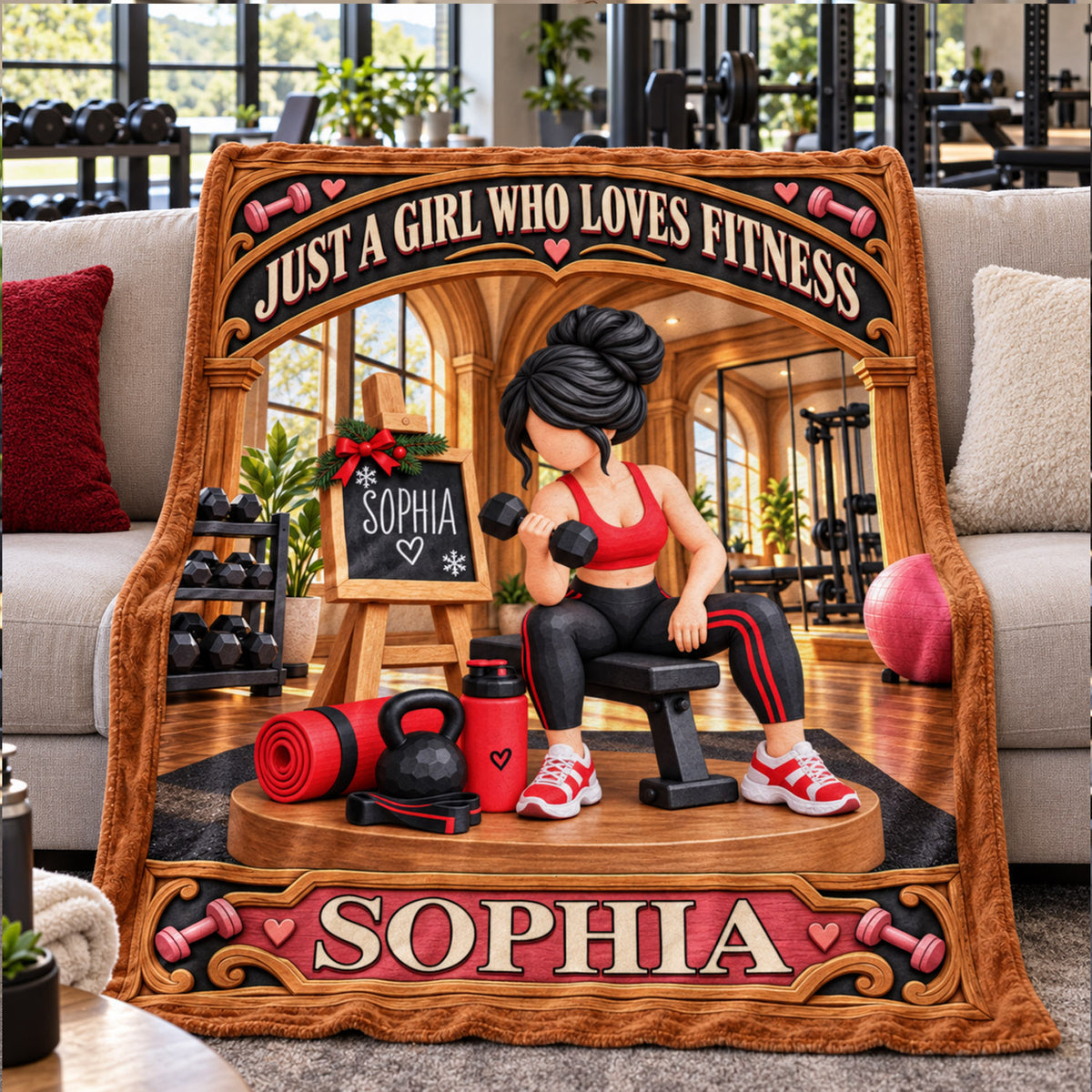 Personalized Fitness Gym Girl Christmas Blanket, Weightlifting Lover Keepsake Gift C2408 Nh00 DN10
