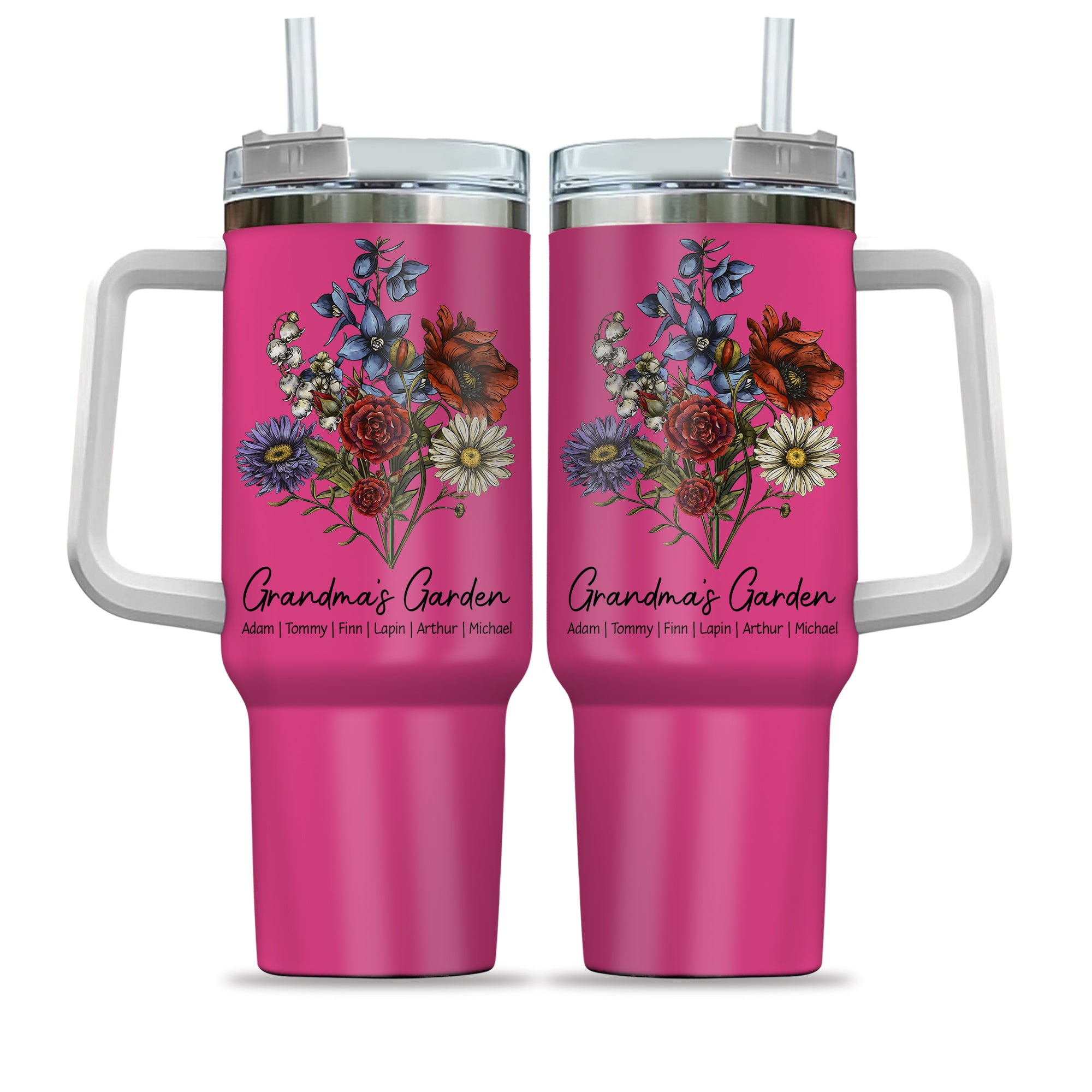 Custom Birth Flower Family Bouquet 40oz Stainless Steel Tumbler Gift For Mom Grandma - Personalized Gift For Her - Mother's Day Gift