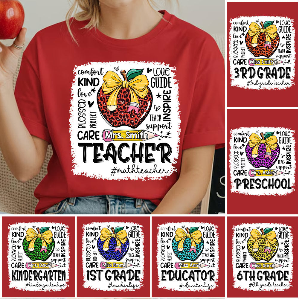 Personalized Teacher Leopard Apple Custom Name Shirt Teacher Appreciation Gift T1807 Do99