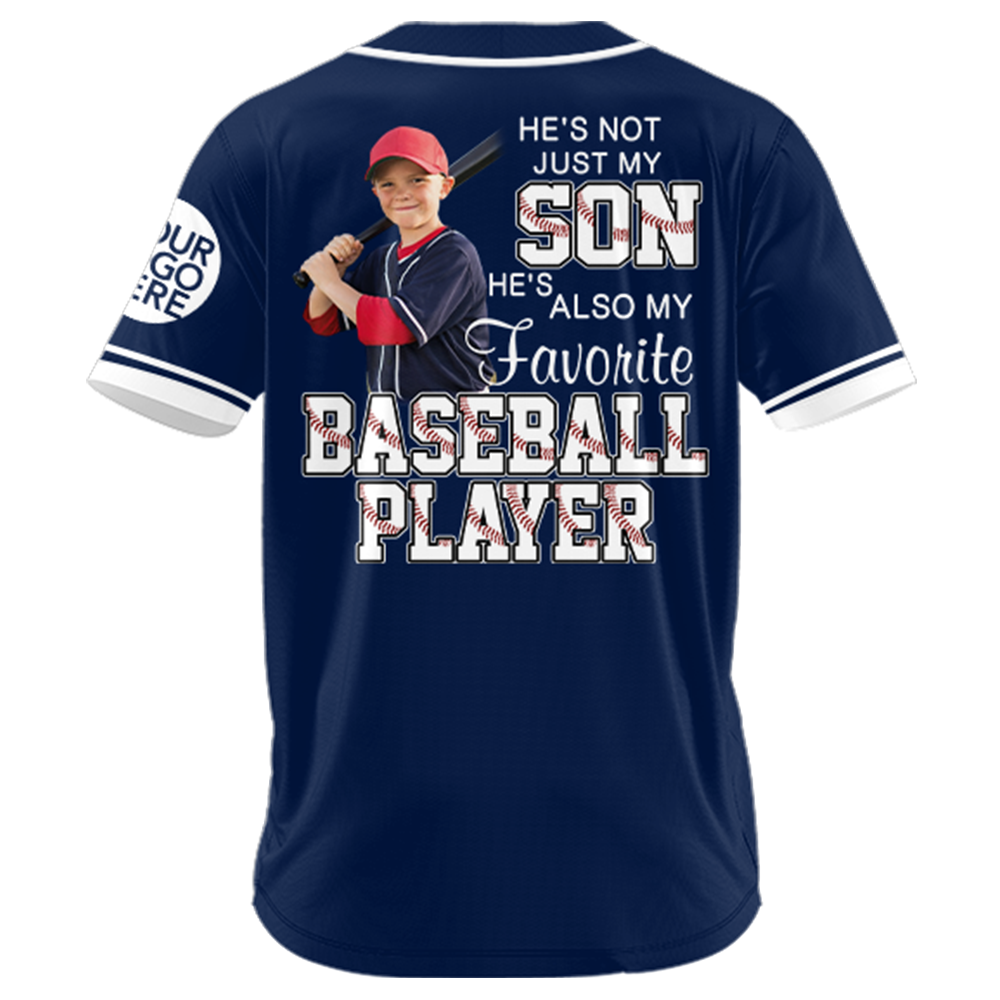 Custom Baseball Mom Jersey With Photo – Personalized Baseball Player Shirt – He’s Not Just My Son He’s My Favorite Baseball Player T24
