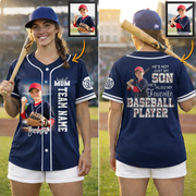 Custom Baseball Mom Jersey With Photo – Personalized Baseball Player Shirt – He’s Not Just My Son He’s My Favorite Baseball Player T24