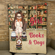 Just A Girl Who Loves Books And Pets - Custom Blanket For Book Lovers And Pet Lovers NA04 Tu20