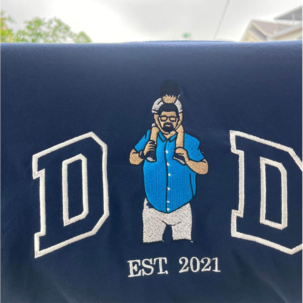 Embroidered Dad T-shirt, Embroidery Photo, Custom Embroidered Shirt, Custom Photo Shirt, Custom Picture, Fathers Day Shirt Vr2