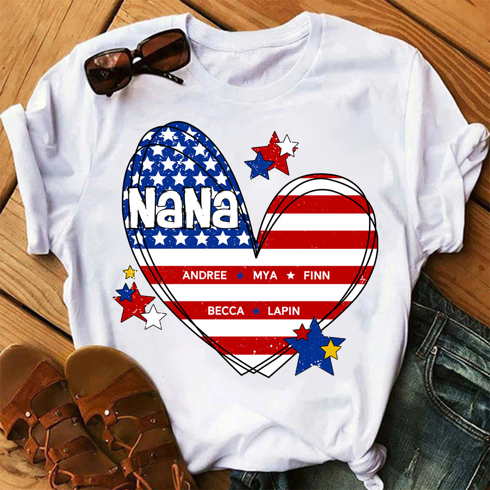 Custom Mom Grandma Heart with Kids Names, Custom 4th of July Shirt