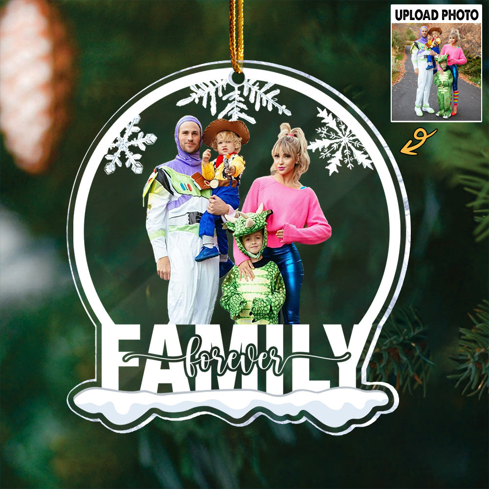Custom Photo Family Forever - Personalized Snow Globe Shaped Acrylic Ornament