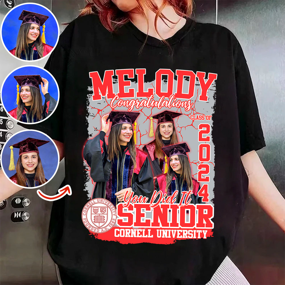 Custom Photo Graduation Shirt, Congratulation You Did It Shirt For Senior Graduate, Personalized Bootleg Tee, Retro Class Of 2024 Grad Shirt
