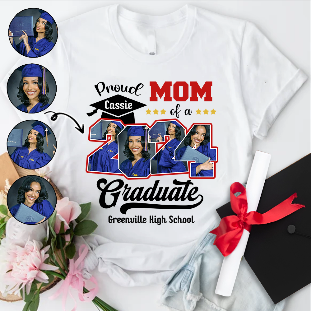 Custom Proud Family Of A 2024 Graduation Photo Shirt, Personalized Graduate Family Photo Shirt, Graduation 2024 Shirt M2204