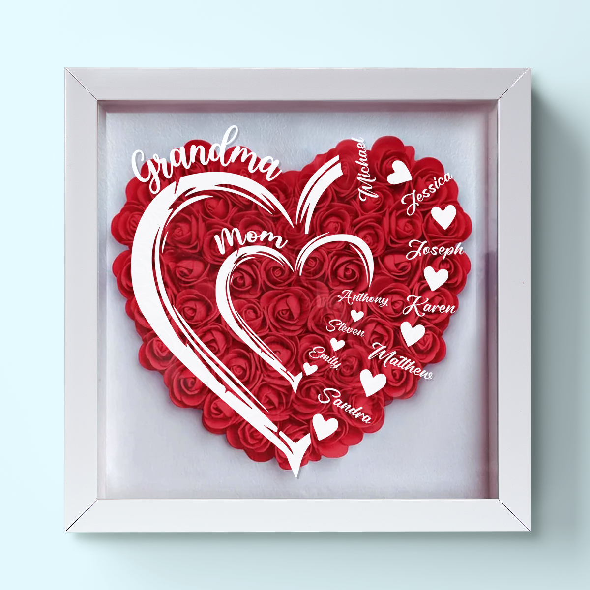 Grandma Hearts Mommy Hearts - Personalized Flower Shadow Box
