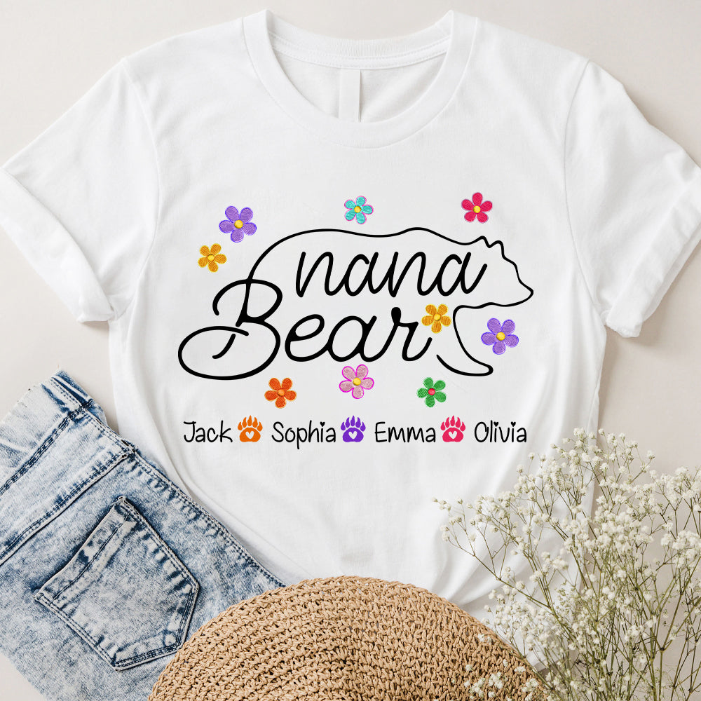 Grandma Bear Flower Color With Grandkids Personalized Shirt - Mother's Day Gift