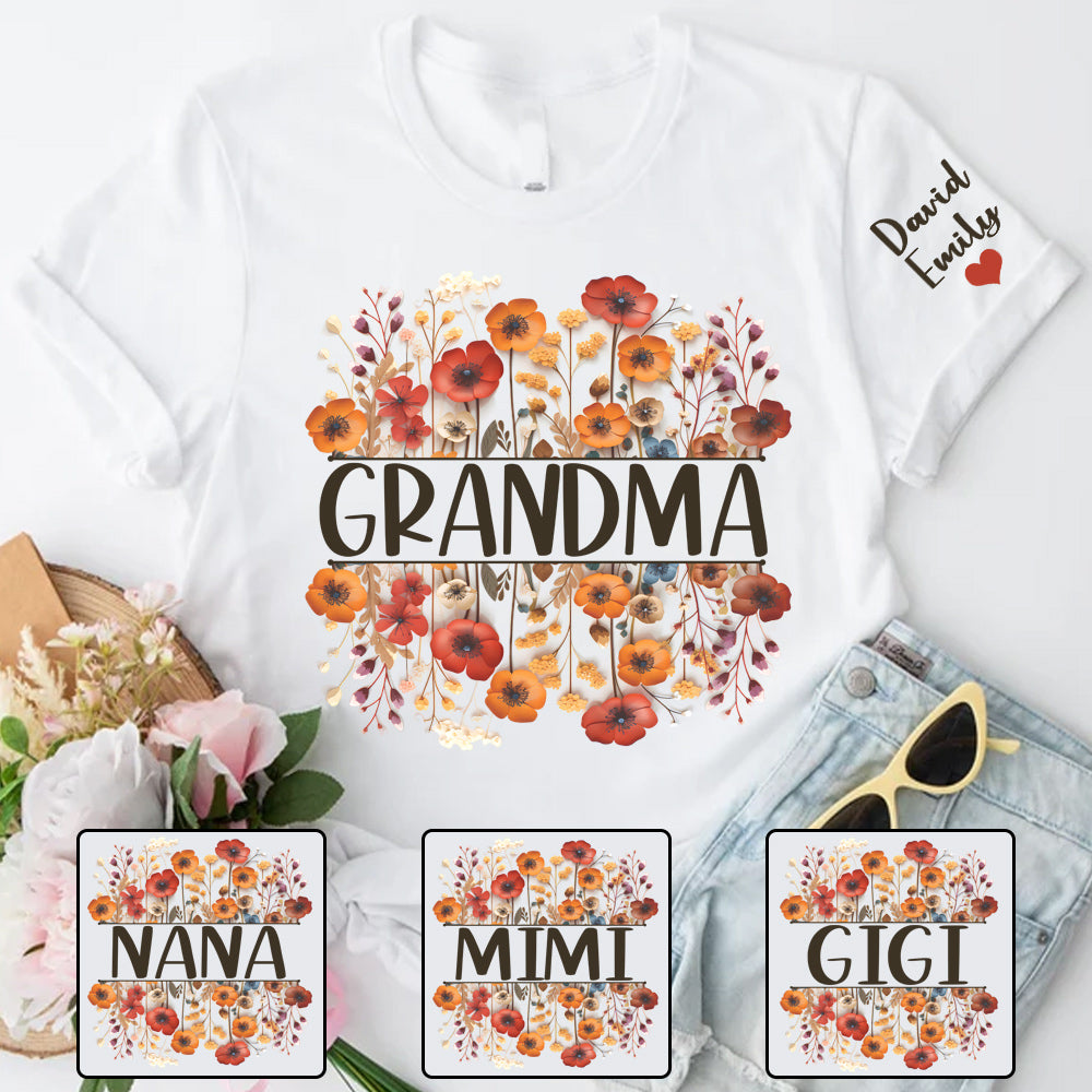 In Grandma's Garden, Love Grows Like Flowers - Family Personalized Custom Shirt With Design On Sleeve - Birthday Gift For Mom, Grandma