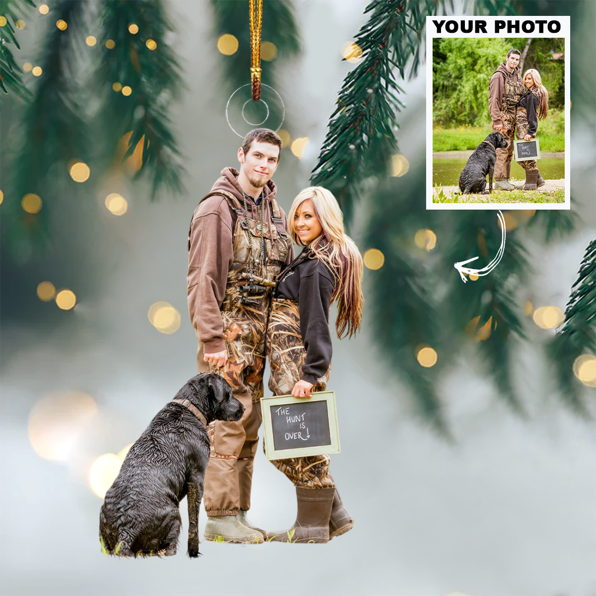 Customized Photo Hunting Couple Ornament - Christmas Ornament Gift For Hunting Couple, Wife, Husband