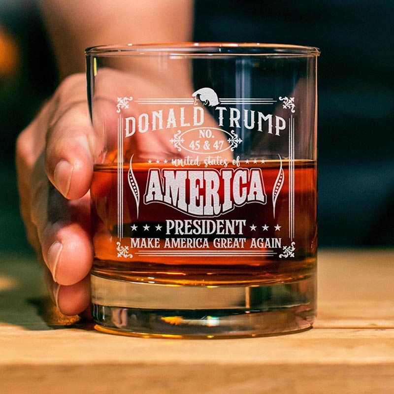 Donald Trump 45 & 47 Whiskey Glass