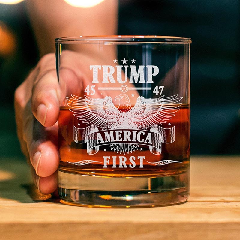 Donald Trump America First 45 & 47 Whiskey Glass