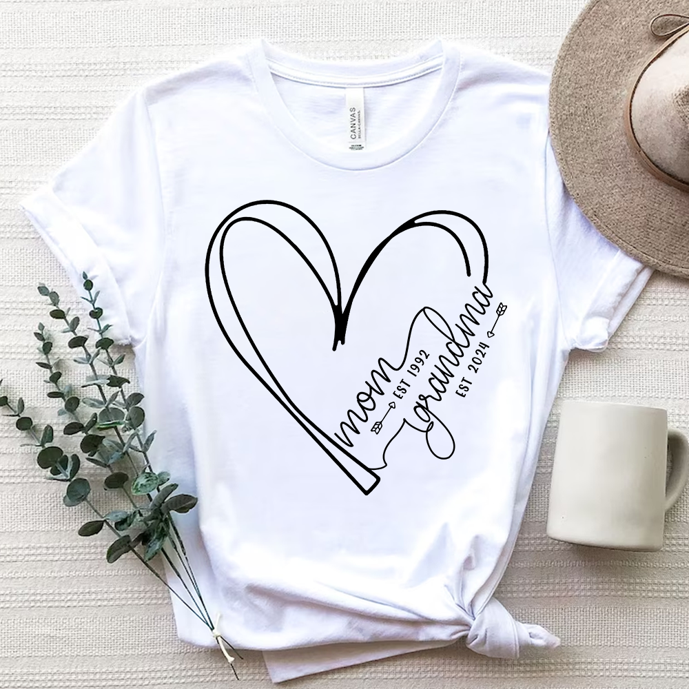 Custom Mom Grandma Est Heart Shirt - Mother's Day Gift