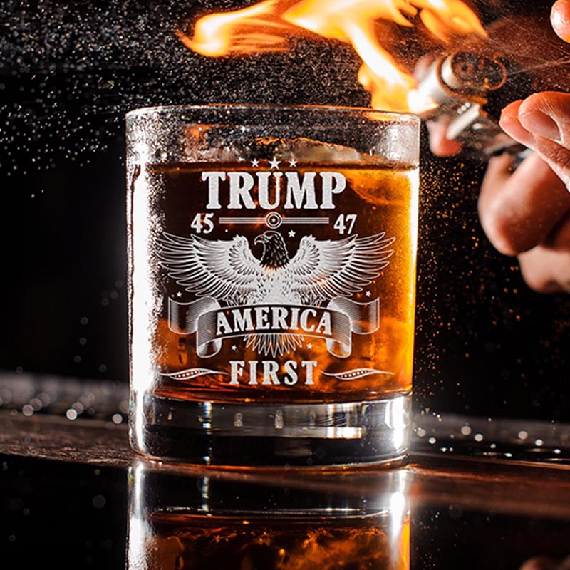 Donald Trump America First 45 & 47 Whiskey Glass