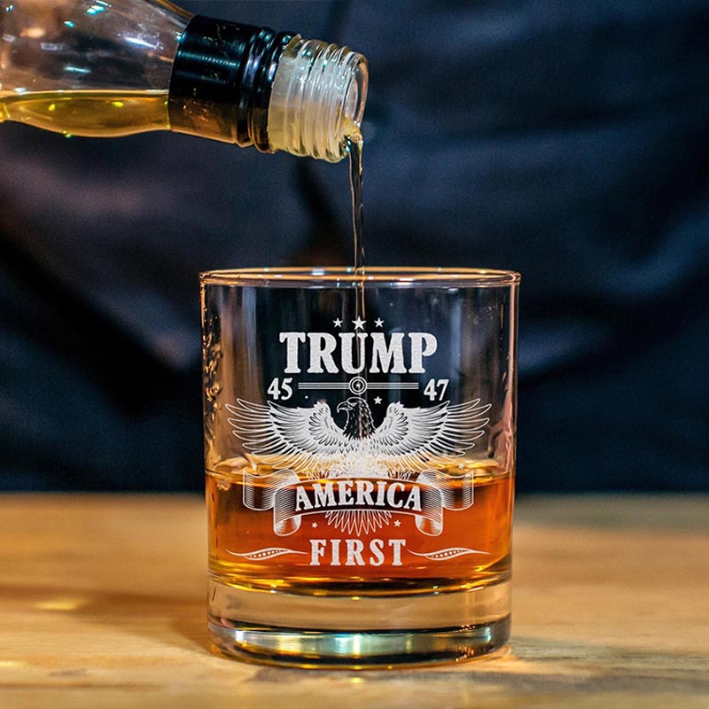 Donald Trump America First 45 & 47 Whiskey Glass