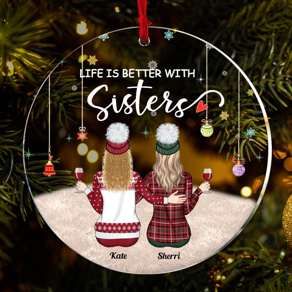 Besties Forever Personalized Christmas Ornament, Sisters or Bestfriends  Womens Gifts