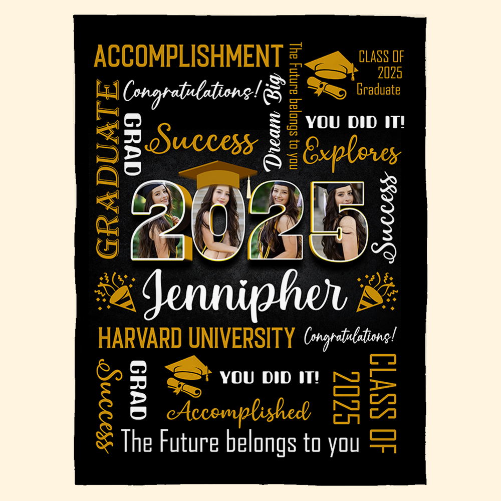 Personalized Graduation 2025 Photo Blanket Gift For College Grads - Graduation Class Of 2025 Gift K1702