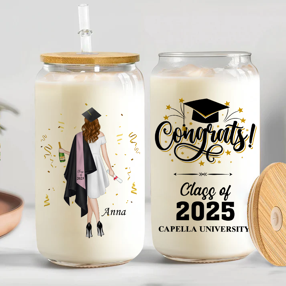 Congratulations Graduates Class Of 2025 - Personalized Clear Glass Can, Gift For Graduation