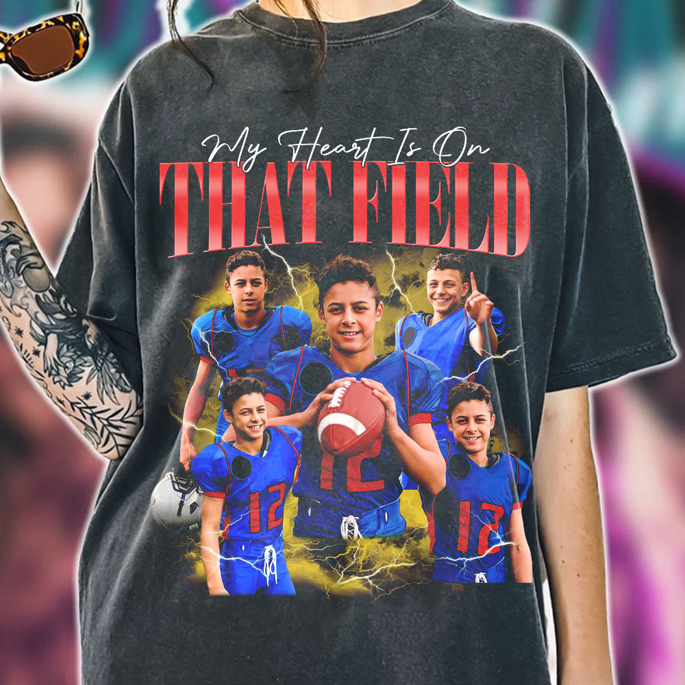 Custom Photo - Vintage Graphic 90s T-shirt My Heart Is On That Field Football Gameday Shirt Custom Bootleg Rap Tee H2511