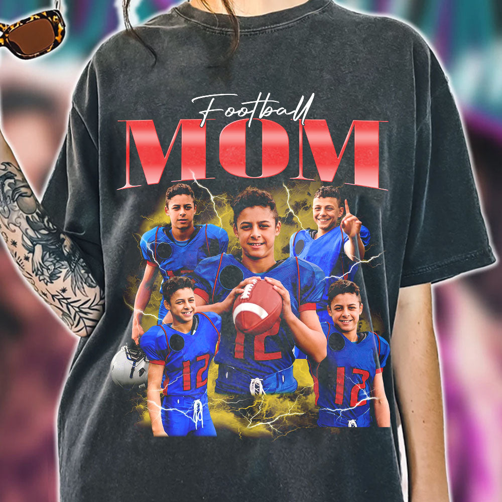 Custom Photo - Vintage Graphic 90s T-shirt Football Mom Dad Gameday Shirt Custom Bootleg Rap Tee H2511