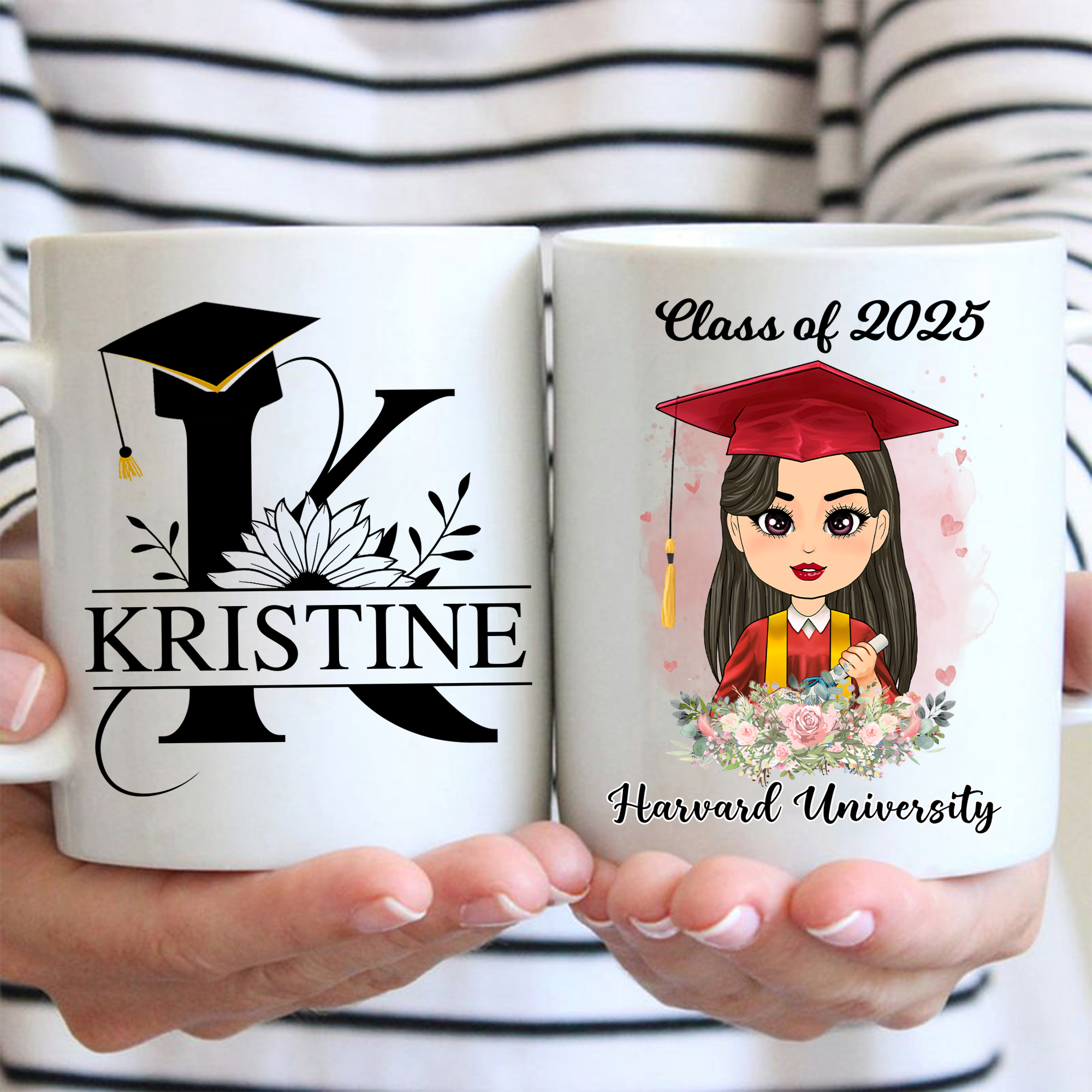 Personalized Graduation Gift, Custom Clipart Flower Graduation Mug, Graduation Class Of 2025
