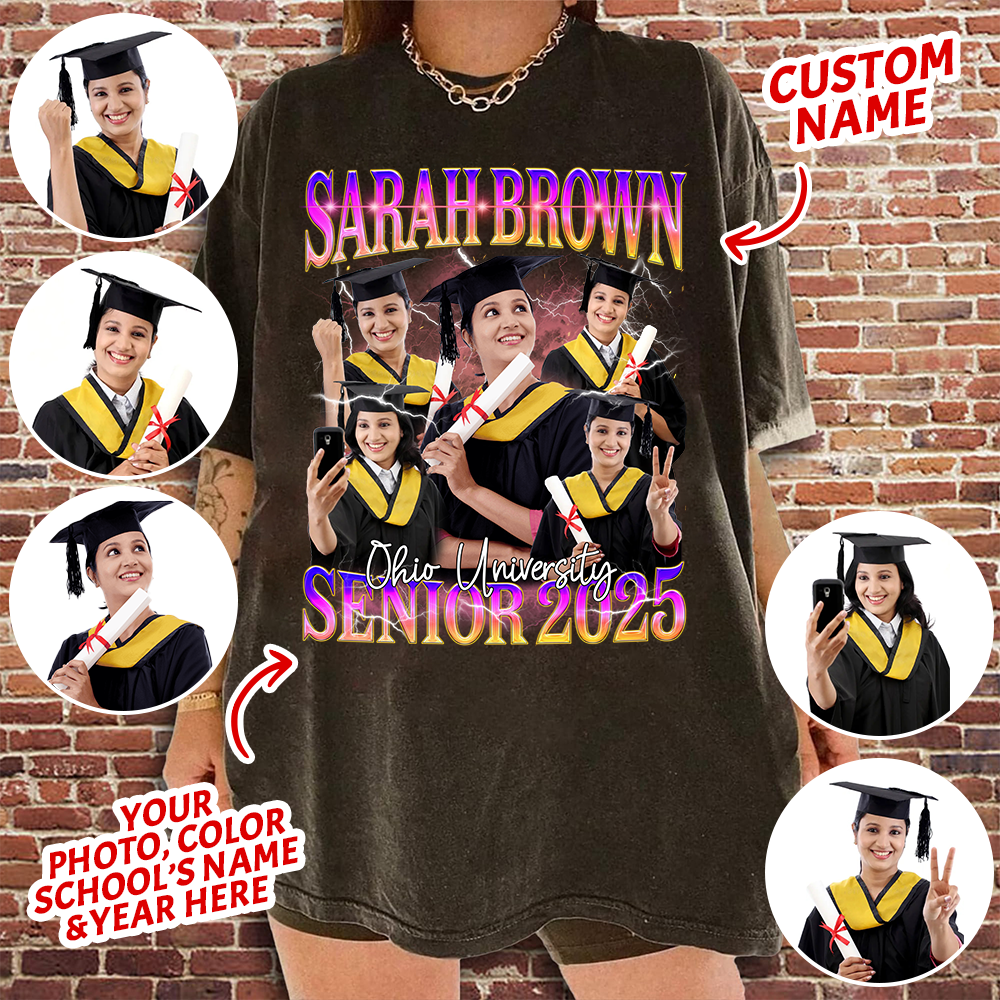 Custom Bootleg Rap Tee, Custom Photo Graduation Shirt, Vintage Graphic 90s Senior 2025 Shirt