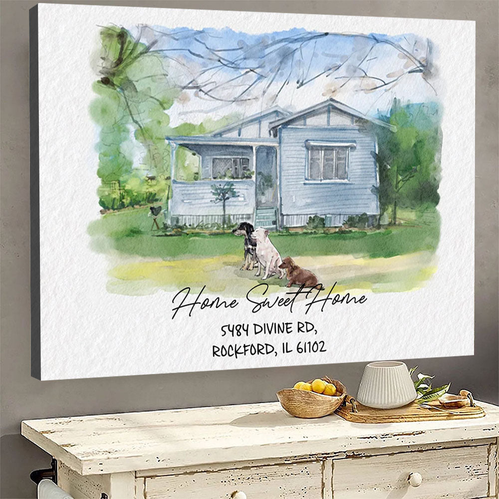 Watercolor House Portrait | Personalized House Artwork. Custom Thoughtful Housewarming Gift, Unique Poster Wall Art