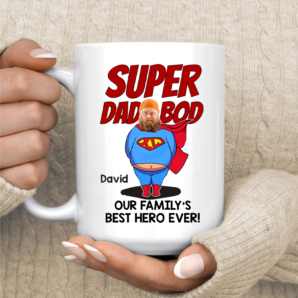 Super Dad Bod Personalized Photo Mug Gift For Dad - Custom Photo Mug Gift