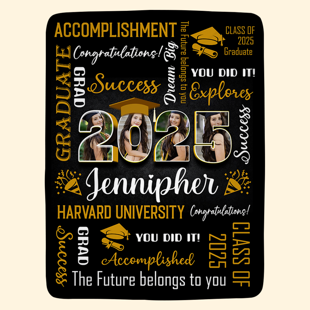 Personalized Graduation 2025 Photo Blanket Gift For College Grads - Graduation Class Of 2025 Gift K1702