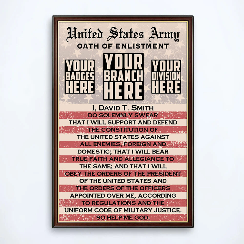 US Military Oath Of Enlistment Custom Poster Canvas Gift For Military Veteran H2511