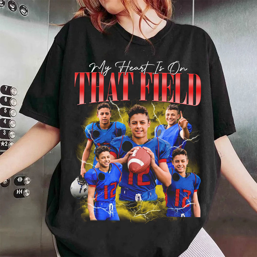 Custom Photo - Vintage Graphic 90s T-shirt My Heart Is On That Field Football Gameday Shirt Custom Bootleg Rap Tee H2511